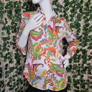 Vintage Lauren Ralph Lauren Women's Bold Color Floral Pattern Button-Down Shirt